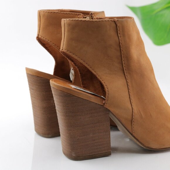 Steve Madden Womens Tulisa Boot Size 9 Tan Caramel Leather Open Toe Block Heel - Picture 5 of 12
